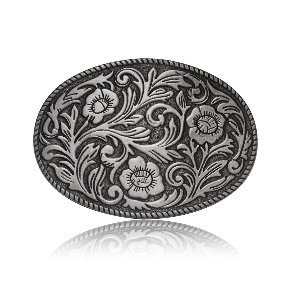 8224 Western Belt Buckle Cowboy Rodeo Antique Floral Engraved Rope Edge